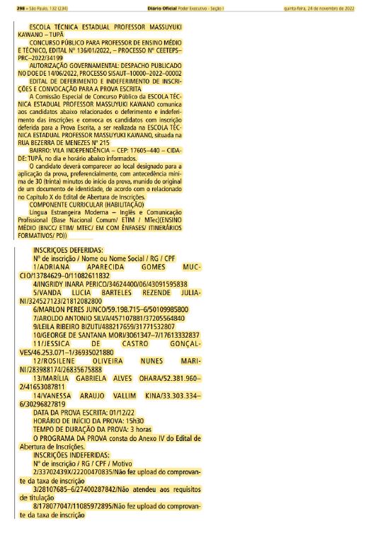 Ateno Candidatos Inscritos No Concurso Pblico Para Professor De Ensino Mdio E Tcnico, Edital N 136/01/2022