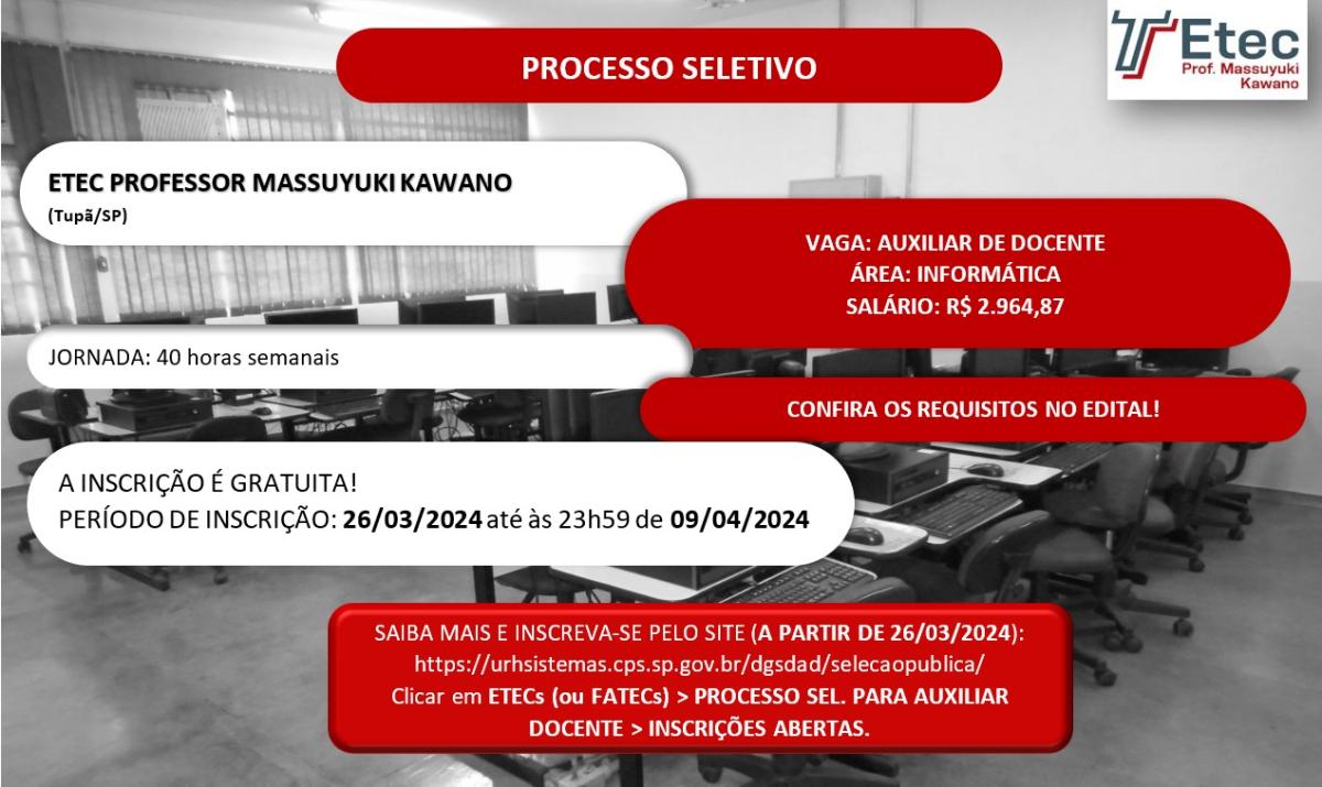 PROCESSO SELETIVO SIMPLIFICADO PARA AUXILIAR DE DOCENTE, EDITAL N 136/01/2024