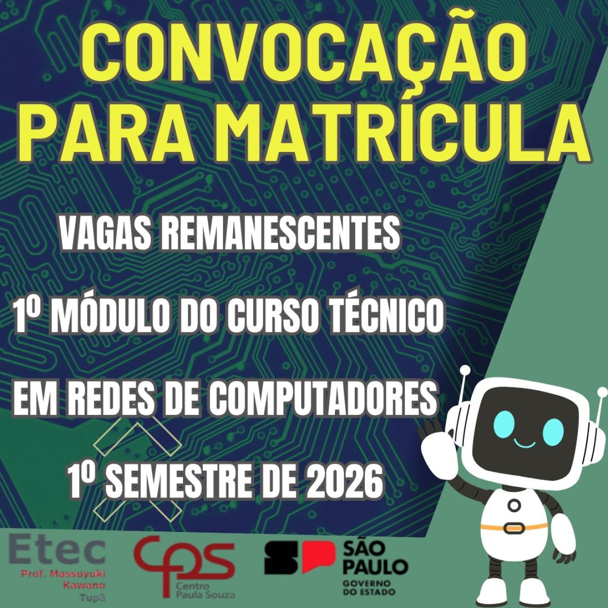 Convoca��o Vagas Remanescentes - Redes de Computadores