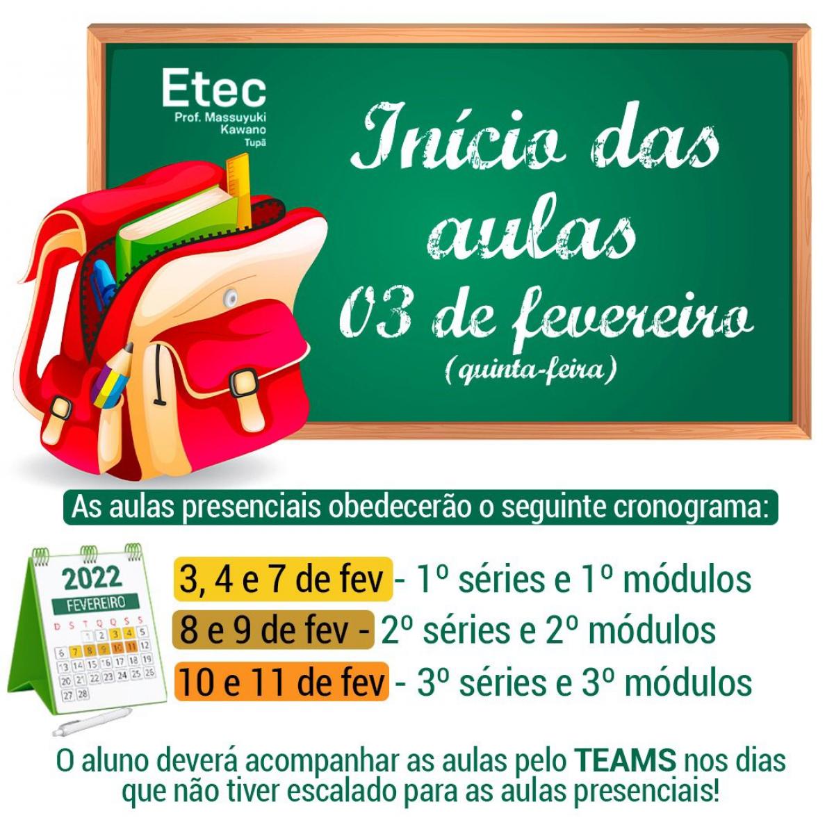 Cronograma para In�cio das Aulas