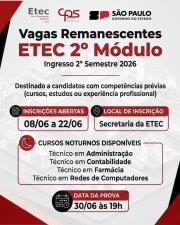 Vagas Remanescentes 2� Semestre de 2026