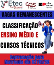 Resultado Vagas Remanescentes para 1� Semestre de 2026